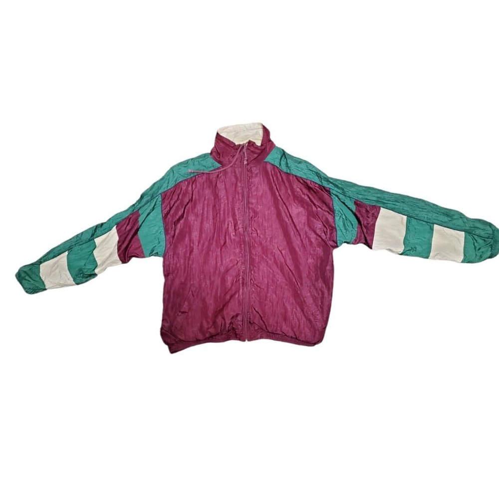 Men's Colorblock Windbreaker Jacket in Magenta, Teal & White